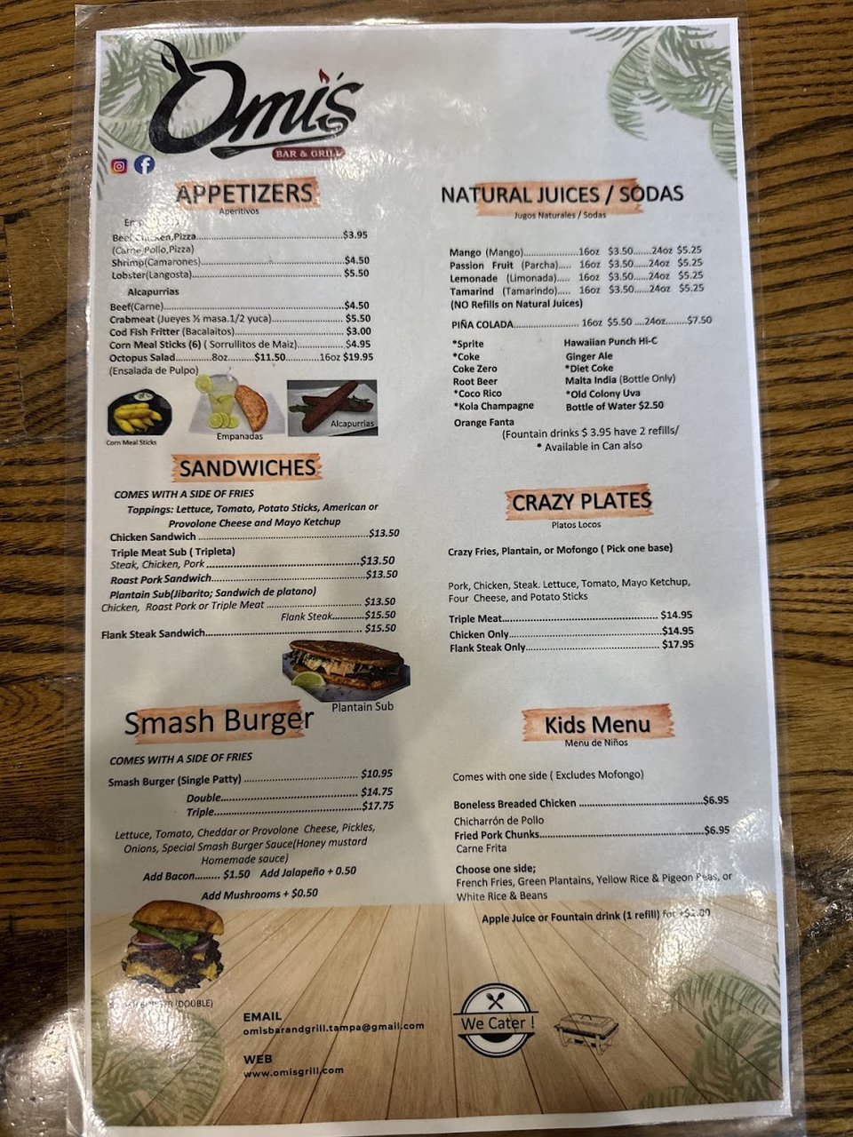 Menu page for Puerto Rican specialties.